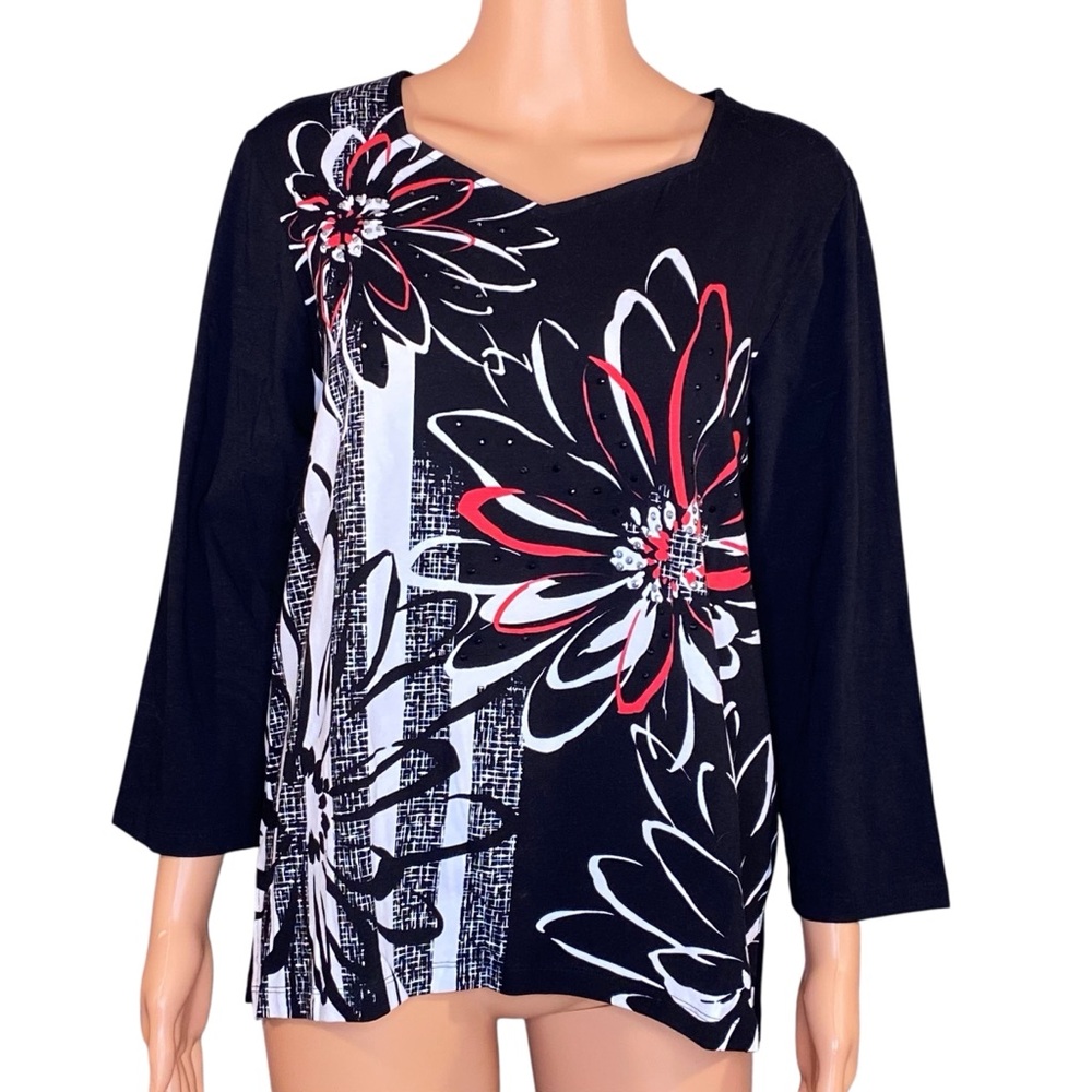 Alfred Dunner Black and White Floral Blouse